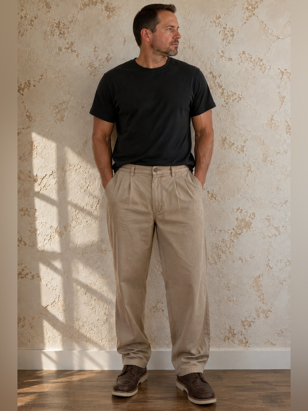 Timber Creek Wrangler Men’s 36x32 Tan Dress Pants Adjustable Waist Pleated